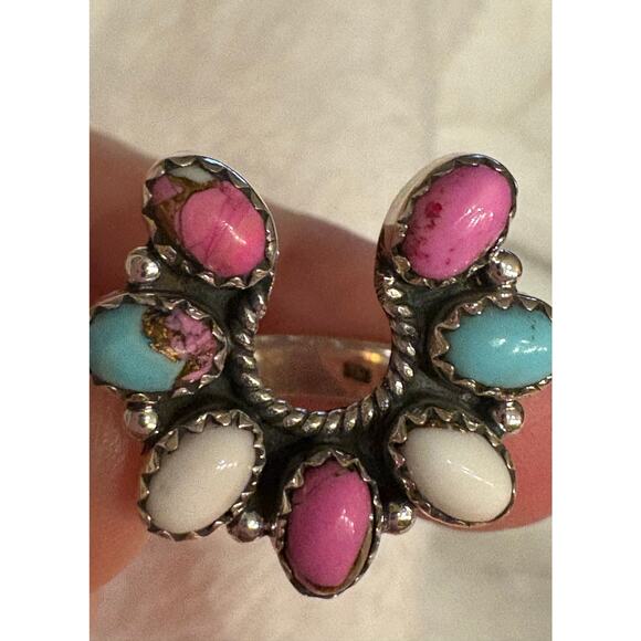 Handmade Sterling Silver Cotton Candy Turquoise Adjustable  Cotton Candy Naja Sterling Silver Handmade Ring Size 7 Adjustable